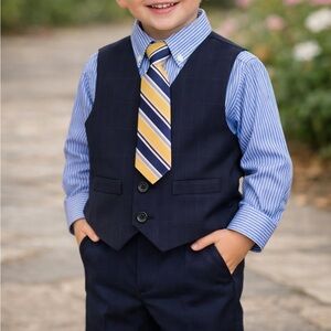 Toddler 4 Piece Navy Pants, Shirt, Vest Suit Set with Stripe Tie Size 3T NWT